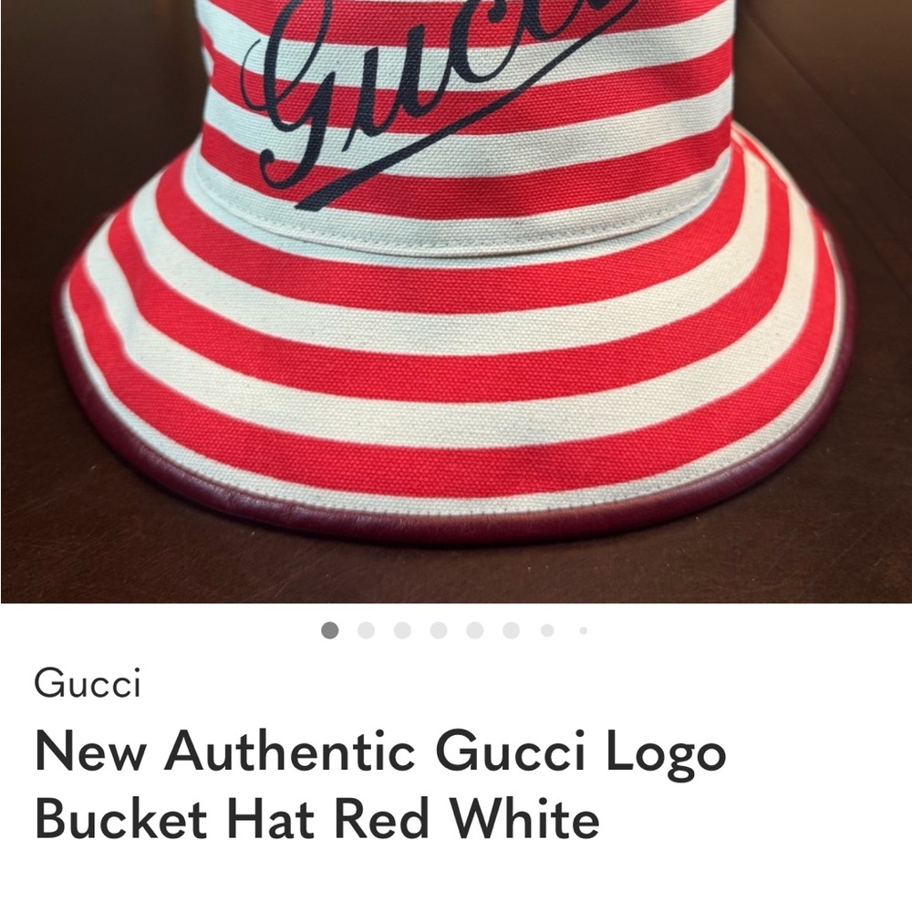 Gucci Red and White Striped Logo Bucket Hat - Picture 2 of 7